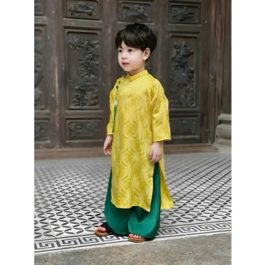 Áo Dài Bé Trai Gấm Thổ Dơi Charm Cao Cấp Sang Chảnh Giá 250k 5