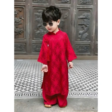 Áo Dài Bé Trai Gấm Thổ Dơi Charm Cao Cấp Sang Chảnh Giá 250k 6