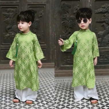 Áo Dài Bé Trai Gấm Thổ Dơi Charm Cao Cấp Sang Chảnh Giá 250k 8
