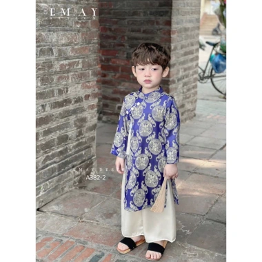 Áo dài bé trai gấm Thọ phối dây ngọc Như Ý – Thiết kế lễ Tết, chụp hình, Trung Thu, giá ưu đãi 169k