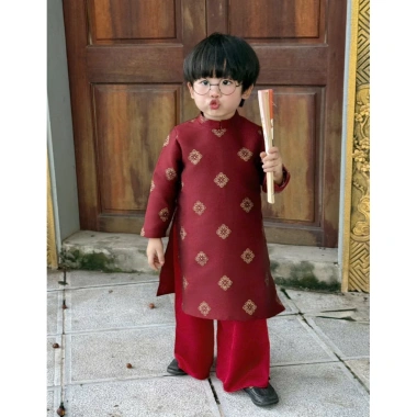 Áo dài bé trai lụa Tacta đứng form 2 màu xanh đỏ - SoBe' giá 129k Tết 3