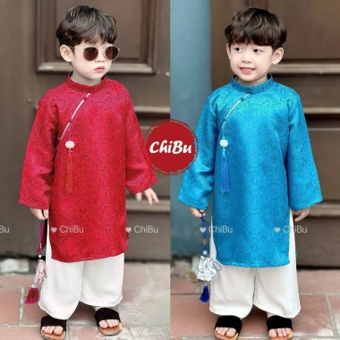 Áo dài bé trai Minh Đăng gấm thổ cẩm cao cấp, quần lụa ngọc trai, tặng dây ngọc, 10‑40kg – Giá 313.650₫ 2