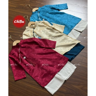 Áo dài bé trai Minh Đăng gấm thổ cẩm cao cấp, quần lụa ngọc trai, tặng dây ngọc, 10‑40kg – Giá 313.650₫ 3