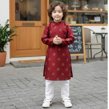 Áo dài bé trai Tết gấm Tô Châu set cách tân, bao gồm quần, giá 290.000₫