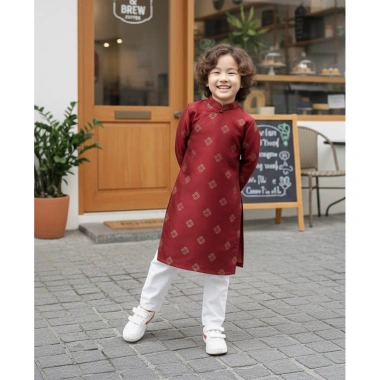 Áo dài bé trai Tết gấm Tô Châu set cách tân, bao gồm quần, giá 290.000₫