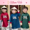 Áo dài bé trai thêu ngựa 3 màu đỏ, xanh dương, xanh lá - Đồ tết 2.026 giá 215.000đ