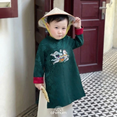 Áo dài bé trai thêu ngựa 3 màu đỏ, xanh dương, xanh lá - Đồ tết 2.026 giá 215.000đ 8