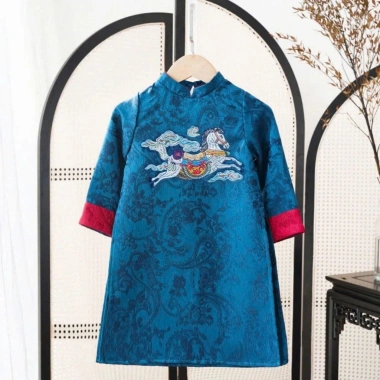 Áo dài bé trai thêu ngựa gấm cao cấp - áo dài tết size 9-45kg giảm giá