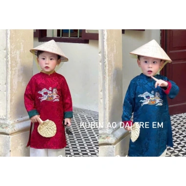 Áo dài bé trai thêu ngựa gấm cao cấp - áo dài tết size 9-45kg giảm giá