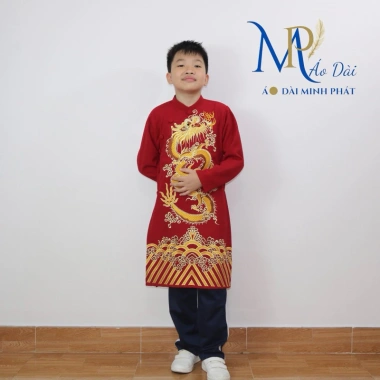 Áo Dài Bé Trai Thêu Rồng Tết Chất liệu Tuyết Mưa 3 màu 8‑55kg Giá ưu đãi 255k
