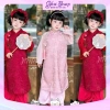 Áo dài cách tân 2 nơ dây khánh, quần lụa & bờm cho bé gái lễ Tết - 140.250 VND