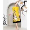 Áo Dài Cách Tân 3D AD019 Dáng Ngắn Lụa Mango In Cành Đào - 159k Ngày Tết 3