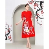 Áo Dài Cách Tân 3D AD019 Dáng Ngắn Lụa Mango In Cành Đào - 159k Ngày Tết 4