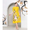 Áo Dài Cách Tân 3D AD019 Dáng Ngắn Lụa Mango In Cành Đào - 159k Ngày Tết 6