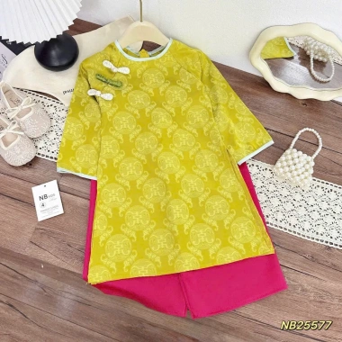 Áo dài cách tân bé gái 3 cúc phối quần satin, áo dài gấm mẹ và bé Puca Kids phù hợp 10-30kg giảm còn 170.500₫ 4