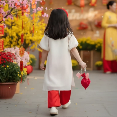 Áo Dài Cách Tân Bé Gái Cổ Yếm Tay Bèo - Voan Cao Cấp Thêu Nơ, Áo Dài Tết OH22 Giá 192.500 VND