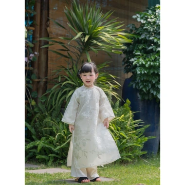 Áo dài cách tân bé gái form suông họa tiết thêu tinh tế - Đi chúc Tết, dự tiệc, chụp ảnh siêu xinh 7