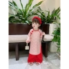 Áo Dài Cách Tân Bé Gái Gấm Cao Cấp - Băng Đô Xinh Dễ Thương Cho Mùa Tết 2