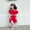 Áo dài cách tân bé gái gấm nhẹ đính nơ đỏ, tay bồng duyên dáng – BE KIDS OH22, giảm giá 238.700₫ 5