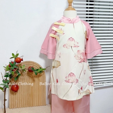 Áo Dài Cách Tân Bé Gái In Sen Tay Lụa Mềm 2 Lớp Baboo Kids Quần Lụa Xuông A6 Giá 139k 5