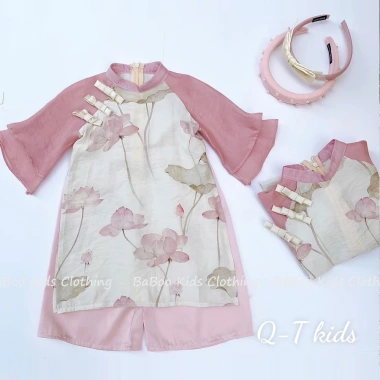 Áo Dài Cách Tân Bé Gái In Sen Tay Lụa Mềm 2 Lớp Baboo Kids Quần Lụa Xuông A6 Giá 139k 6