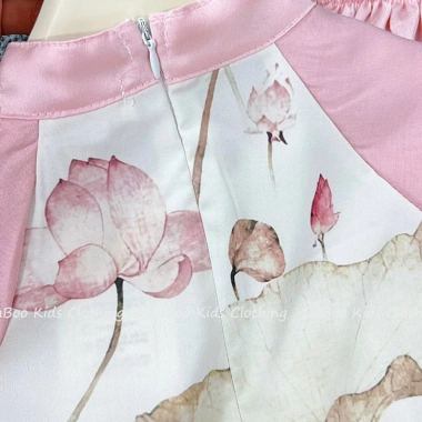 Áo Dài Cách Tân Bé Gái In Sen Tay Lụa Mềm 2 Lớp Baboo Kids Quần Lụa Xuông A6 Giá 139k 7