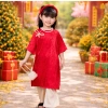 Áo Dài Cách Tân Bé Gái Mặc Tết Gấm và Quần Lụa Nơ Ngọc - Giá 35k