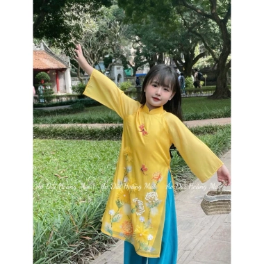 Áo Dài Cách Tân Bé Gái Mộc Trà Tơ Ánh Lót Lụa Đính Kết – Diện Đẹp Mặc Tết, Lễ, Chụp Ảnh, 299k 5