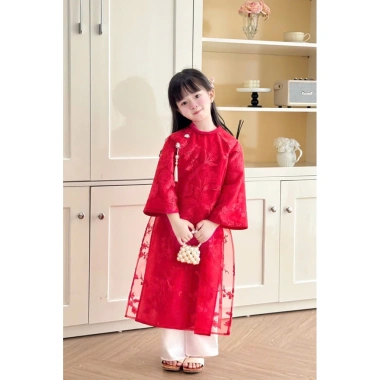 Áo dài cách tân bé gái Tết 2.026, chất mềm, 2 màu vàng đỏ, giá chỉ 320.000₫ 5