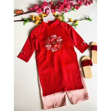Áo dài cách tân bé gái Tết 2.026, chất mềm, 2 màu vàng đỏ, giá chỉ 320.000₫ 9
