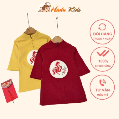 Áo dài cách tân bé trai 10-30kg chất nhung chéo lên form đẹp, Tết trẻ em Hadukid - Siêu rẻ, giá ưu đãi 109.136₫