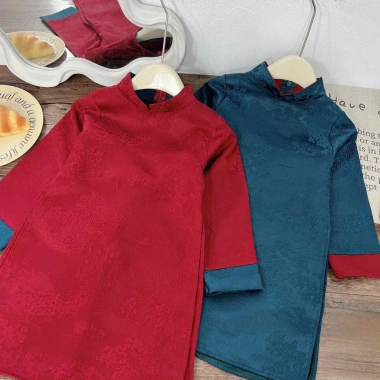 Áo dài cách tân bé trai 9-21kg - Bộ gấm cao cấp Tết, giảm giá 126k
