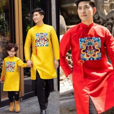 Áo Dài Cách Tân Bé Trai Dáng Rộng Size 14-69kg - Phong Cách Tết Giá 179.000 VND