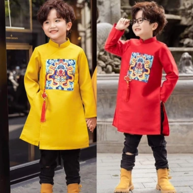 Áo Dài Cách Tân Bé Trai Dáng Rộng Size 14-69kg - Phong Cách Tết Giá 179.000 VND 4