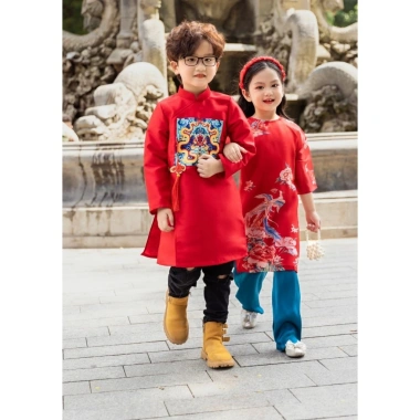 Áo Dài Cách Tân Bé Trai Dáng Rộng Size 14-69kg - Phong Cách Tết Giá 179.000 VND 7