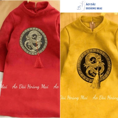Áo Dài Cách Tân Bé Trai Đỏ/Vàng Thêu Rồng Full Tuyết Mưa Cao Cấp - Đẹp Đi Lễ, Tết, Chụp Ảnh