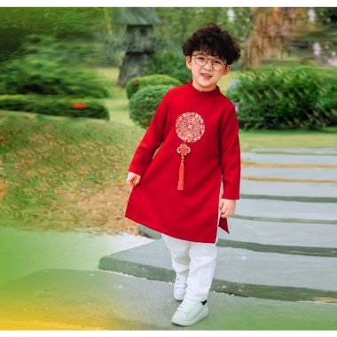 Áo dài cách tân bé trai nhung đỏ ốp đỏ ngực - Thời trang trẻ em hàng loại 1, giảm giá 15% chỉ 85.000₫ 6