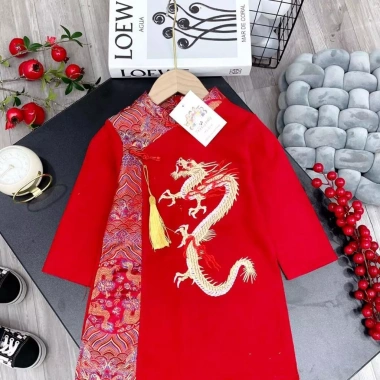 Áo dài cách tân bé trai Tết nhung thêu rồng size 8-42kg - Giá ưu đãi 50.000đ 3