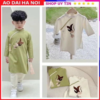 Áo Dài cách tân bé trai thêu hạc trơn - Đẹp dịp Tết 2.023, giá ưu đãi 105k