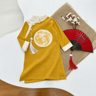 Áo Dài Cách Tân Bé Trai và Gái Tết Thêu Long Phụng Nhung Mềm Mại 10-23kg Giá Ưu Đãi 159k