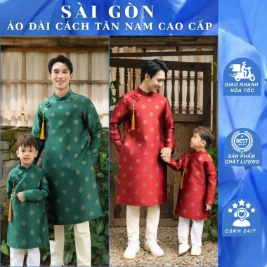 Áo dài cách tân bố & bé KIM THƯ gấm cao cấp 2 lớp, 3 màu sang, tặng charm - Áo Dài Nam Sài Gòn - Giá ưu đãi 318k