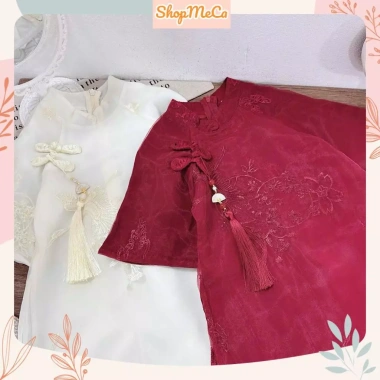 Áo dài cách tân cúc lệch 2 lớp vải tơ thêu cho bé gái, thiết kế sang trọng, phù hợp lễ tết, đồ lễ hội, độ bền cao – Giá ưu đãi 195.000đ