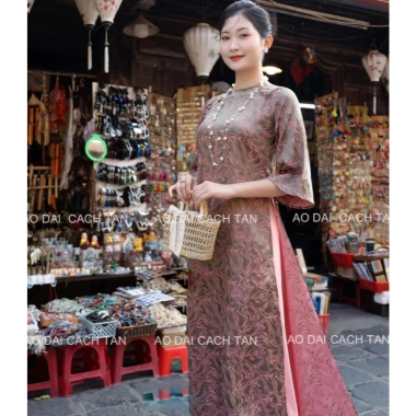 Áo dài cách tân dáng suông nữ cao cấp chất gấm Thượng Hải - Sang trọng cho đám cưới, lễ hội - Giá chỉ 199k