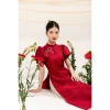 Áo dài cách tân đỏ Tú Quyên kèm quần, tay xòe nơ ngực sang trọng - Tiệc lễ tết 5