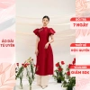 Áo dài cách tân đỏ Tú Quyên kèm quần, tay xòe nơ ngực sang trọng - Tiệc lễ tết 7