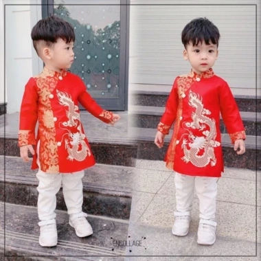 Áo dài cách tân gấm cao cấp thêu bé trai - Thiết kế hiện đại, vải mềm mại, điểm nhấn sang trọng, phù hợp mọi dịp, giá chỉ 59.000₫, ưu đãi giảm giá