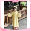 Áo dài cách tân Lam Khuê gấm lụa hoa và bờm cho bé gái, set X261, giá 50.000đ, mặc Tết 3