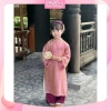 Áo dài cách tân Lam Khuê gấm lụa hoa và bờm cho bé gái, set X261, giá 50.000đ, mặc Tết 4