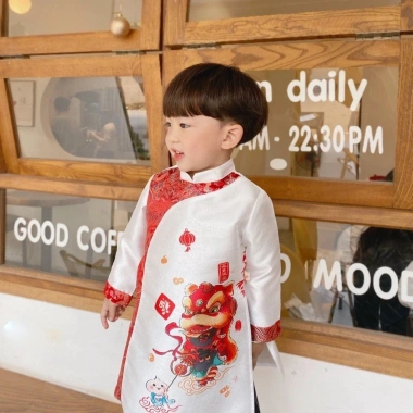 Áo dài cách tân Lân cưỡi mây nhung tăm hàn cao cấp bé trai 9-37kg - Giá chỉ 179k 6