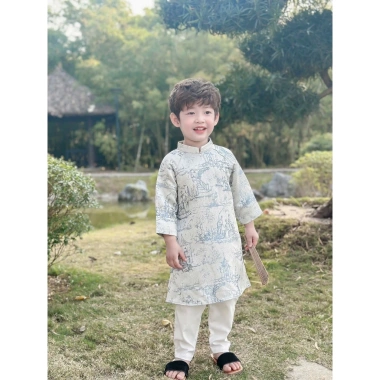 Áo Dài Cách Tân LOCOBEAR cho Bé Trai – Bộ Gấm Quần Sang Trọng, Thích Hợp Mặc Tết 290k 2